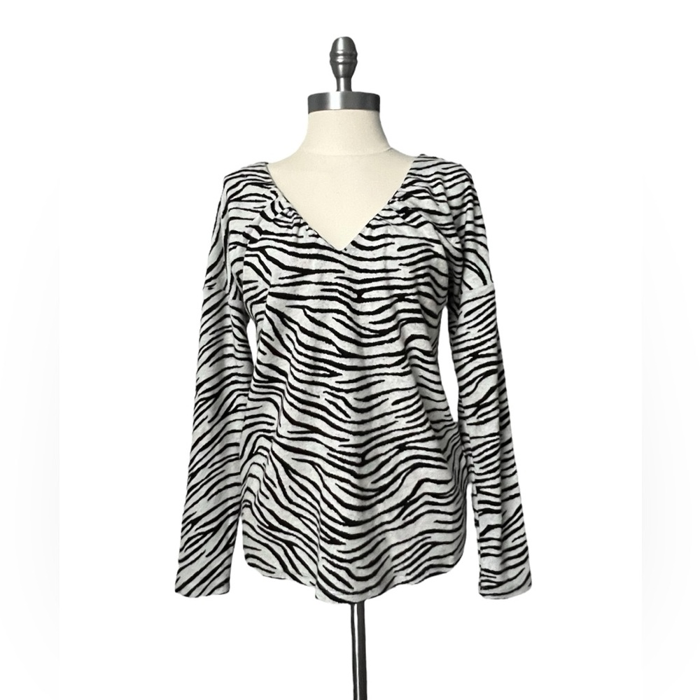 MAEVE Anthropologie Taylor Zebra-Striped Pullover Soft Black White NWT Size XS - Picture 2 of 10